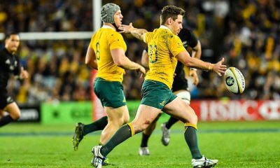 Bernard Foley kicking for the Wallabies vs All Blacks in Sydney 2016