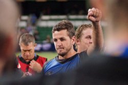 Ian Prior celebrates Force v World XV (Photo Credit Delphy)