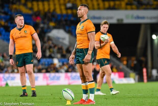 Quade Cooper kicks a penalty