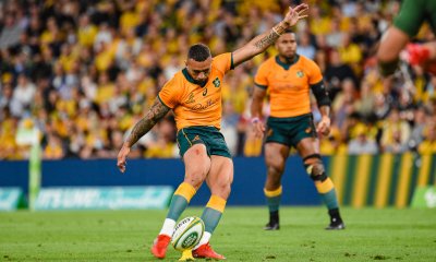 Quade Cooper kicks for goal